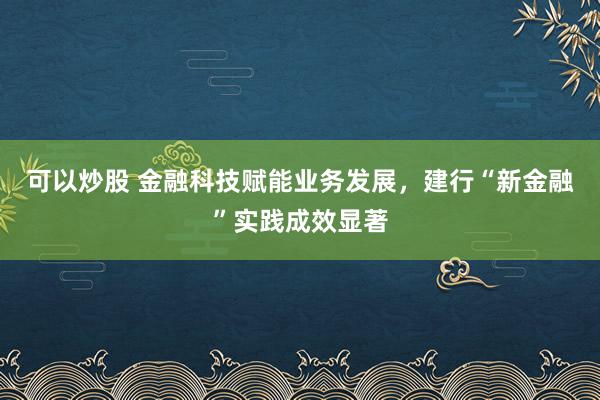 可以炒股 金融科技赋能业务发展，建行“新金融”实践成效显著