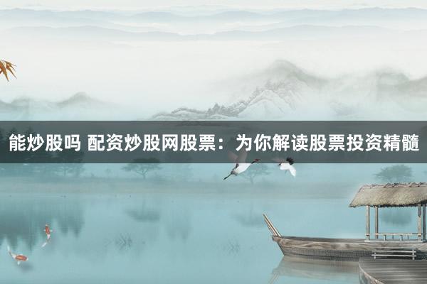 能炒股吗 配资炒股网股票：为你解读股票投资精髓